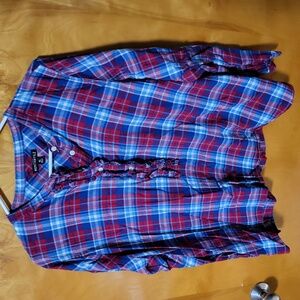 J Crew Mercantile Plaid Blouse Womens X-Large Ruffles Cotton Holiday Flannel